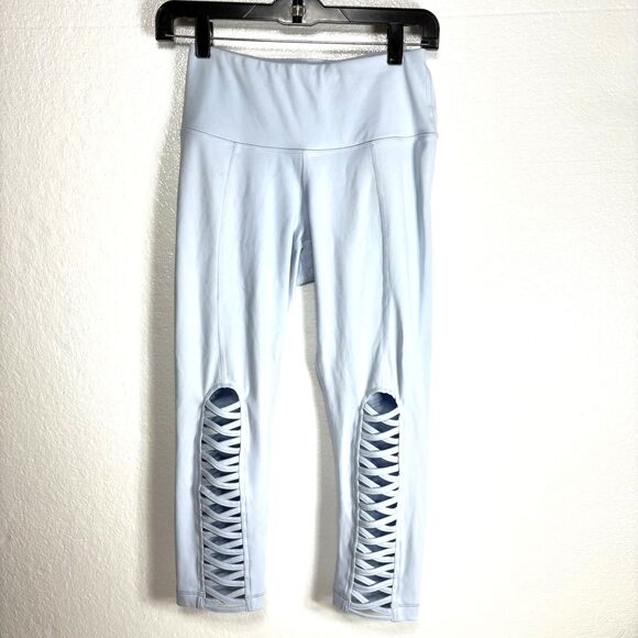 YOGALICIOUS Blue Cropped Leggings Yoga Athletic Front Cut Out Design Size Small - Picture 1 of 9
